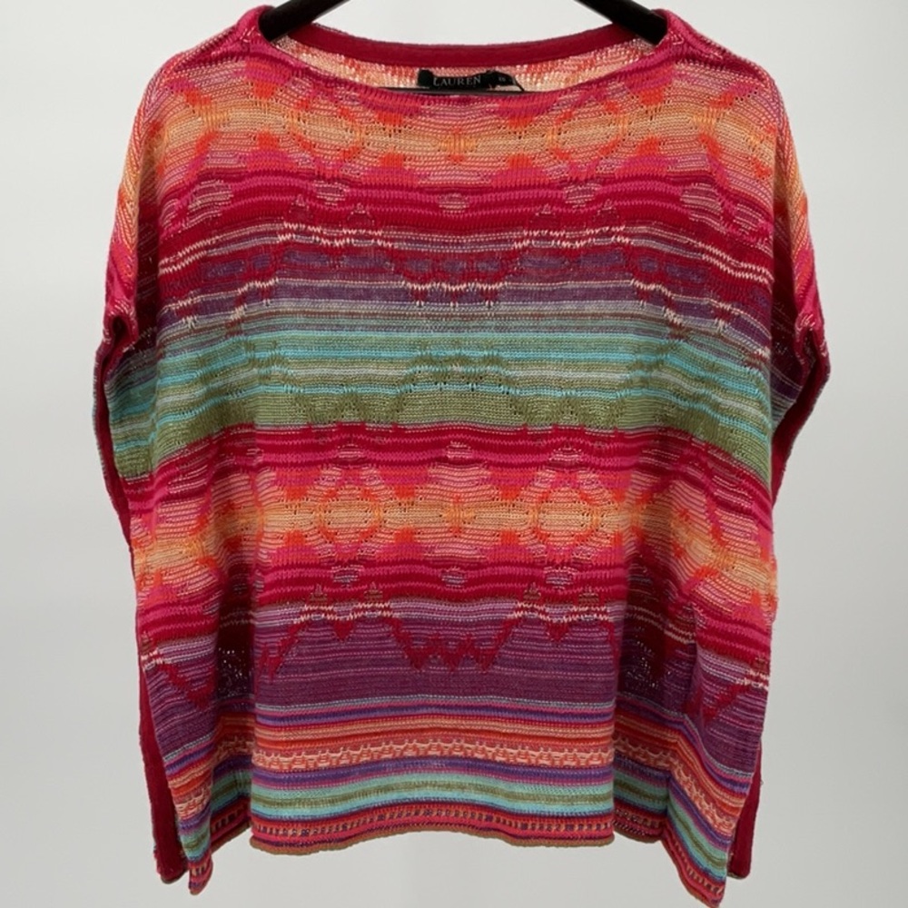 Lauren Ralph Lauren Linen Cotton Stripe Boatneck Sweater XS Semi Sheer - Picture 2 of 12
